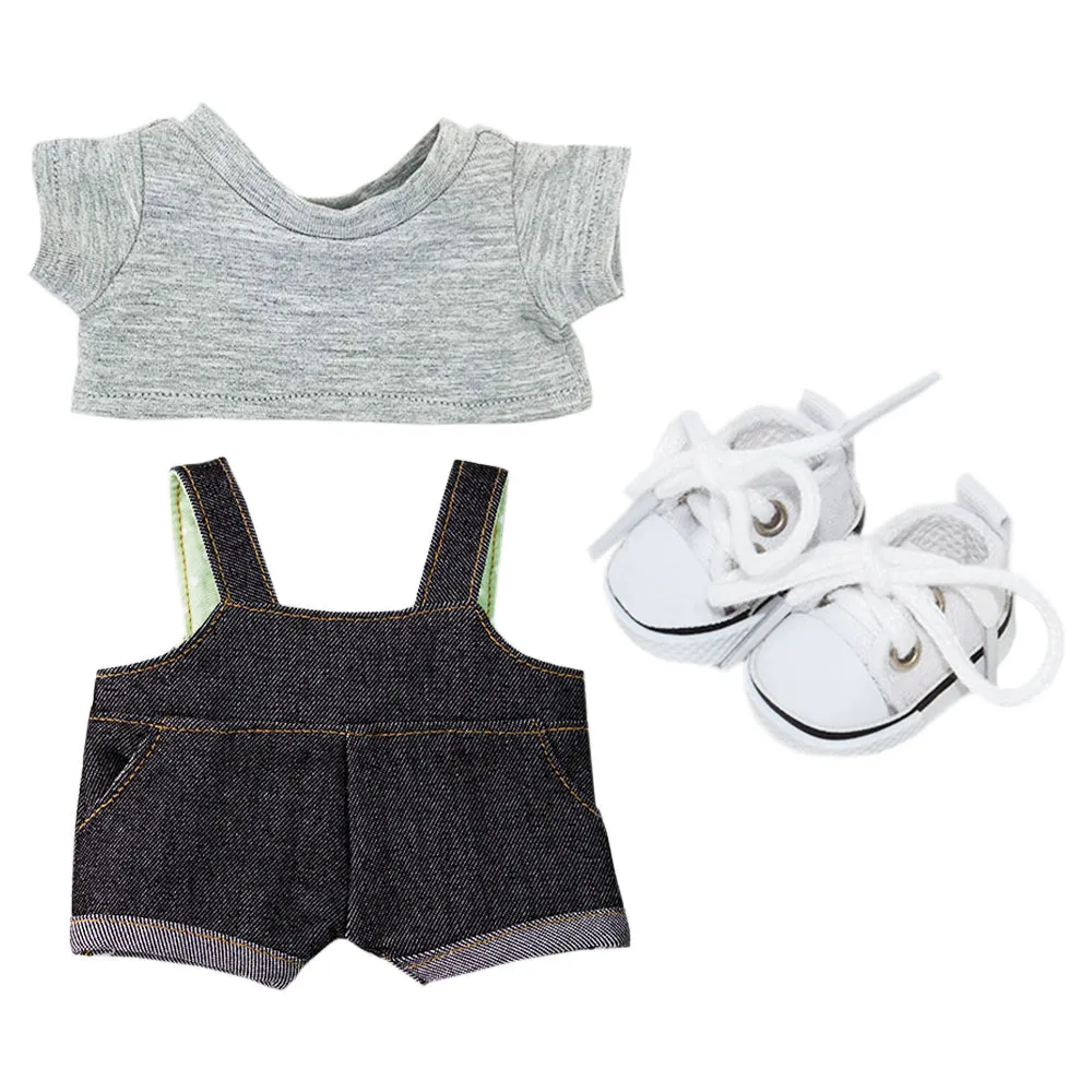 niannyyhouse 10cm 15cm 20cm Plush Doll Clothes Solid Color T-Shirt Denim Overalls Canvas Shoes Soft Stuffed Toy Dressup