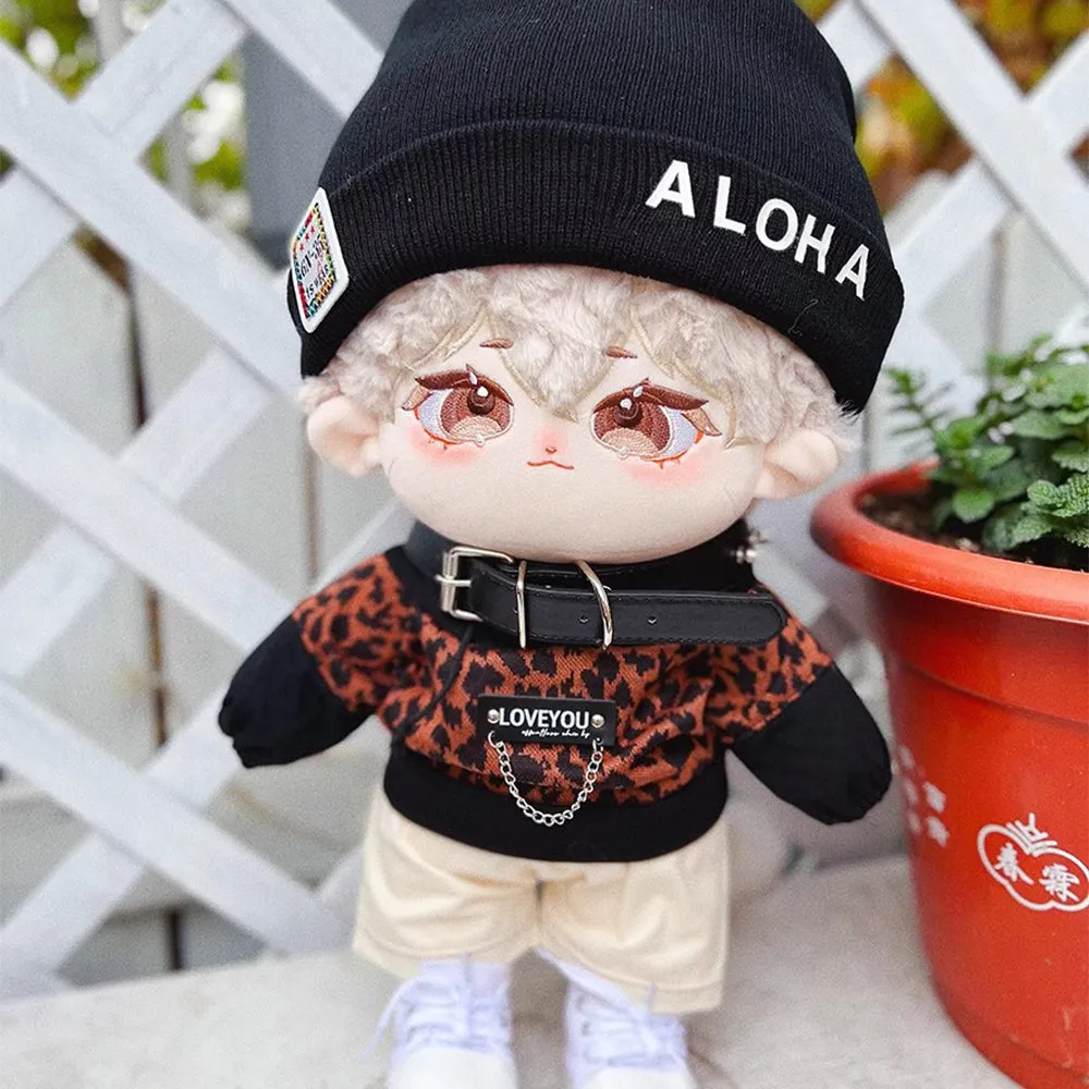 niannyyhouse 40cm Plush Doll Clothes Loose Hat Hoodie Pants Collar Canvas Shoes Leopard Print Set Doll Accessories