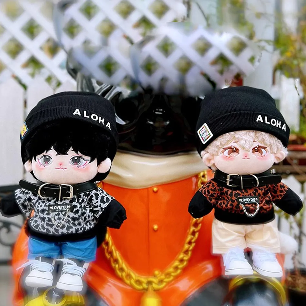 niannyyhouse 40cm Plush Doll Clothes Loose Hat Hoodie Pants Collar Canvas Shoes Leopard Print Set Doll Accessories