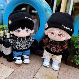 niannyyhouse 40cm Plush Doll Clothes Loose Hat Hoodie Pants Collar Canvas Shoes Leopard Print Set Doll Accessories