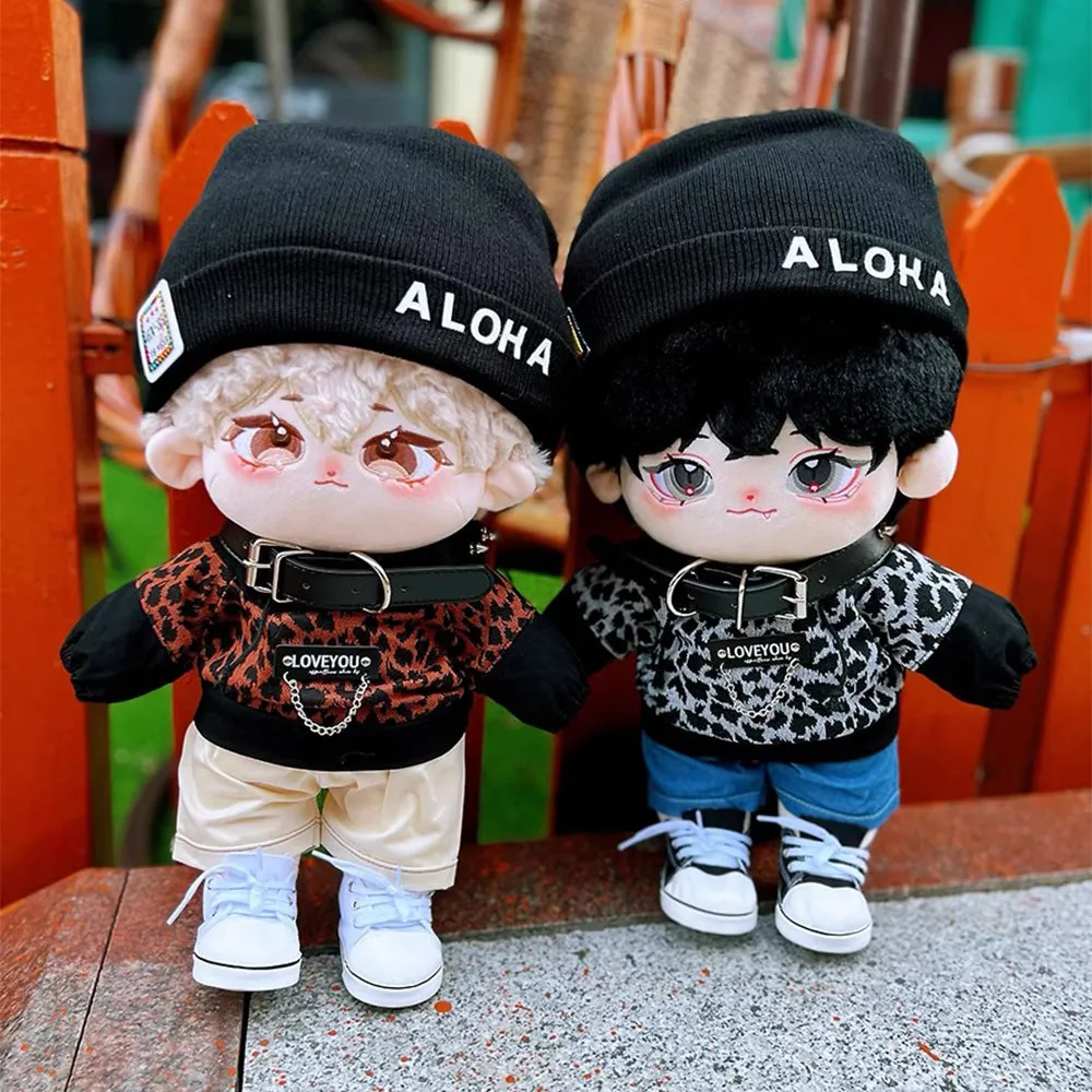 niannyyhouse 40cm Plush Doll Clothes Loose Hat Hoodie Pants Collar Canvas Shoes Leopard Print Set Doll Accessories