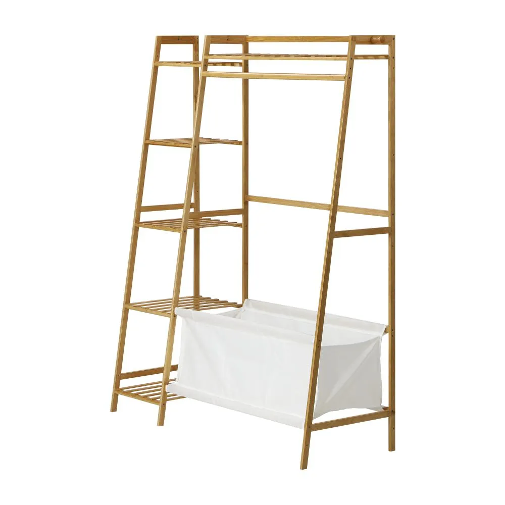 Oikiture Open Wardrobe Organiset with Hanging Rail and Laundry Bag Wardrobe Clothes Rack