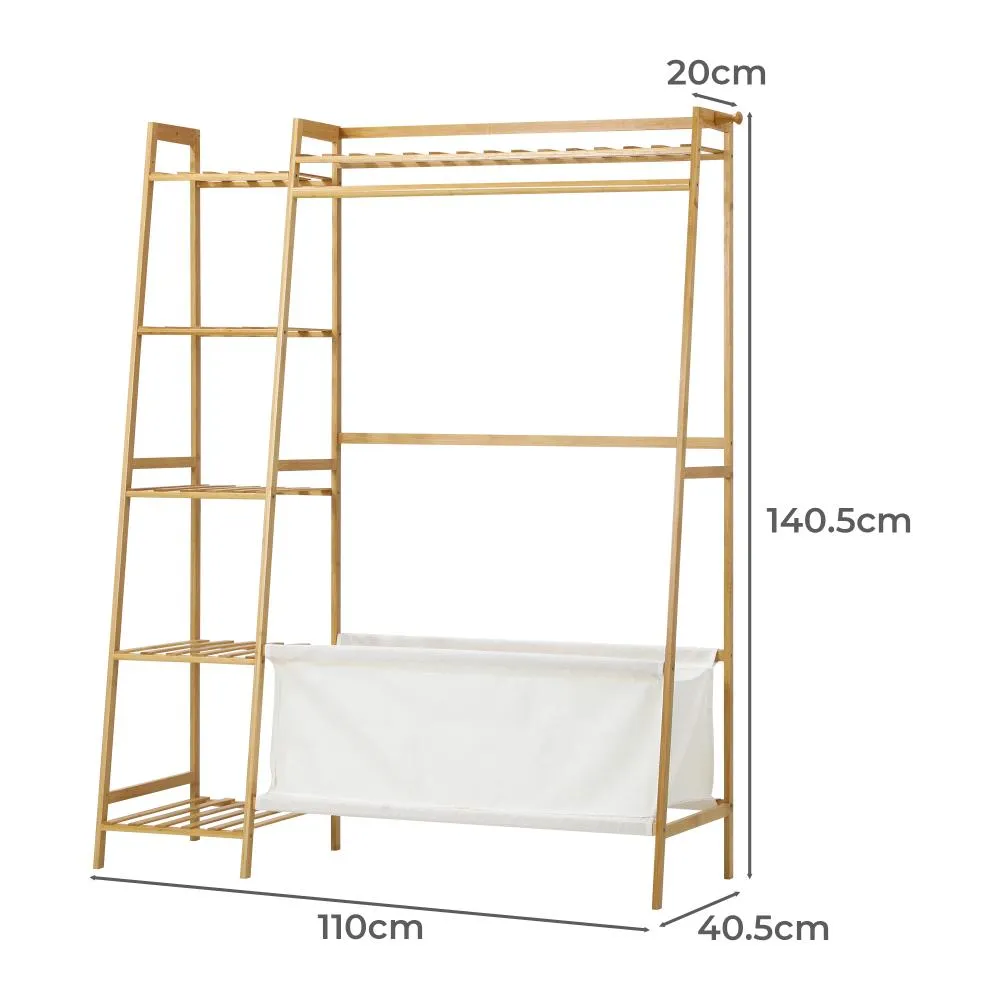Oikiture Open Wardrobe Organiset with Hanging Rail and Laundry Bag Wardrobe Clothes Rack