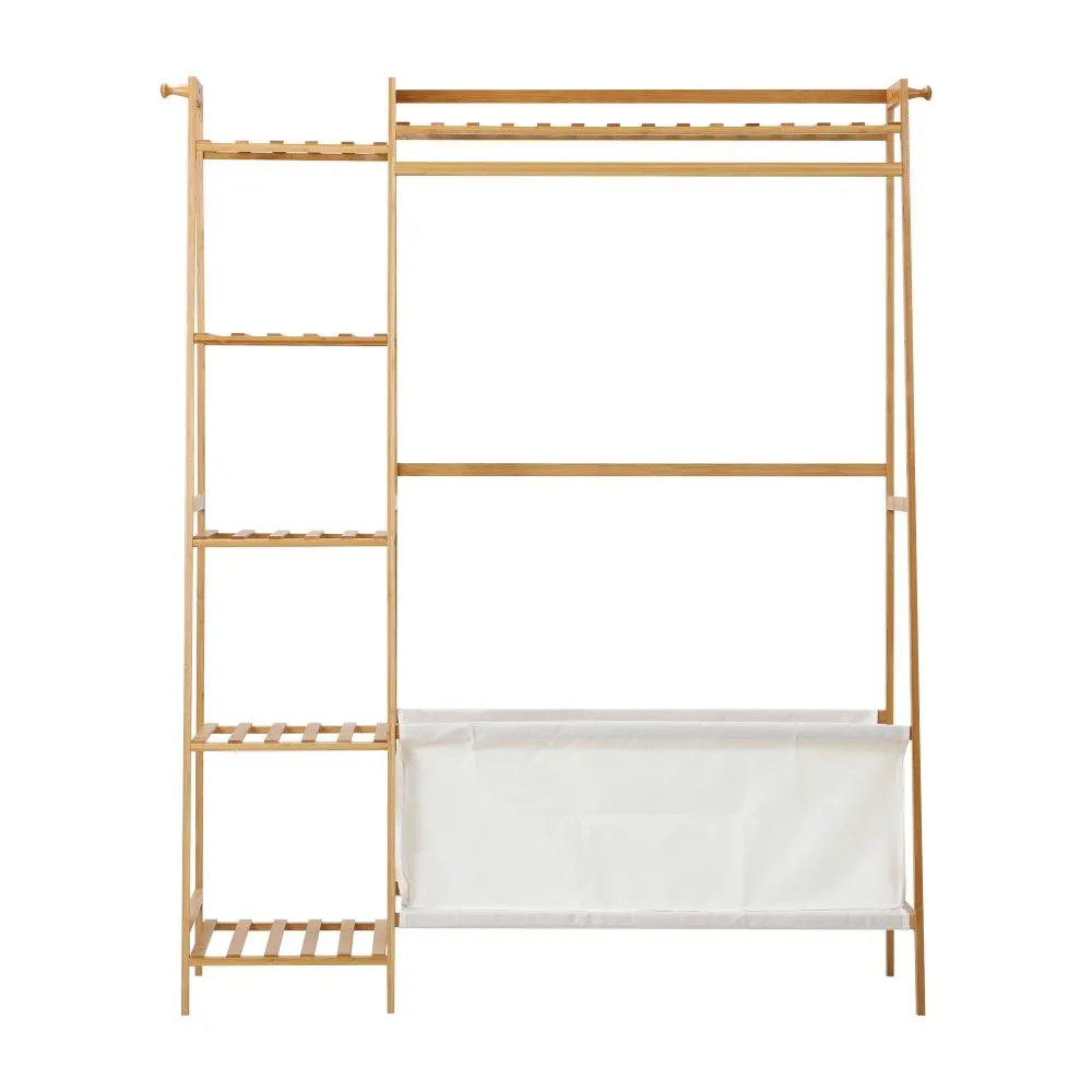 Oikiture Open Wardrobe Organiset with Hanging Rail and Laundry Bag Wardrobe Clothes Rack