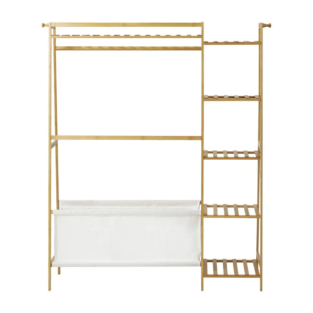 Oikiture Open Wardrobe Organiset with Hanging Rail and Laundry Bag Wardrobe Clothes Rack