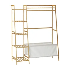 Oikiture Open Wardrobe Organiset with Hanging Rail and Laundry Bag Wardrobe Clothes Rack