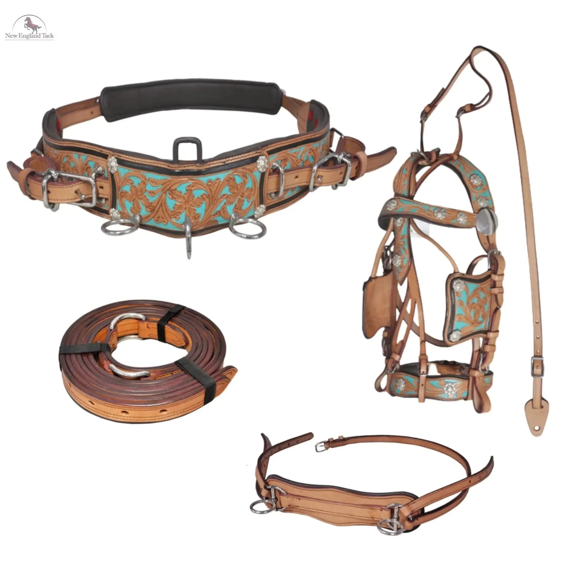 Premium Horse Harness - Full Size, Hand-Carved Leather, Stainless Steel Fittings