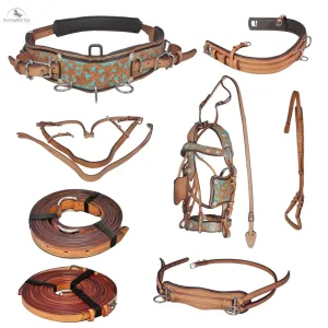Premium Horse Harness - Full Size, Hand-Carved Leather, Stainless Steel Fittings