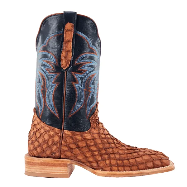 R. Watson Men's Matte Cognac Pirarucu Exotic Western Boots RW7802-2