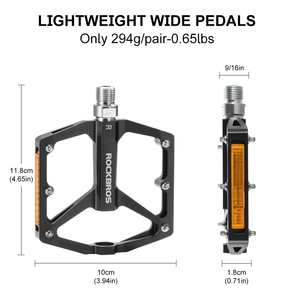 ROCKBROS MTB Reflective Aluminum Pedals 9/16" Sealed Bearing Lightweight