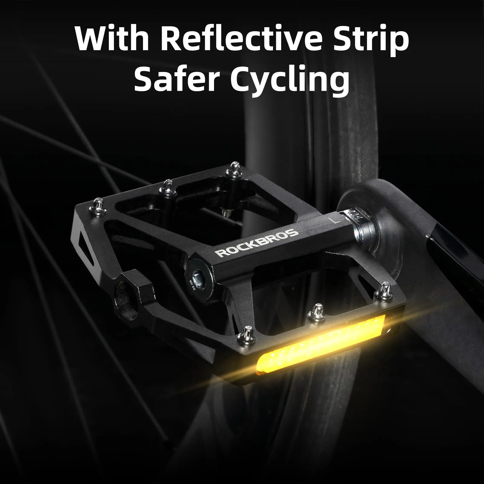 ROCKBROS MTB Reflective Aluminum Pedals 9/16" Sealed Bearing Lightweight
