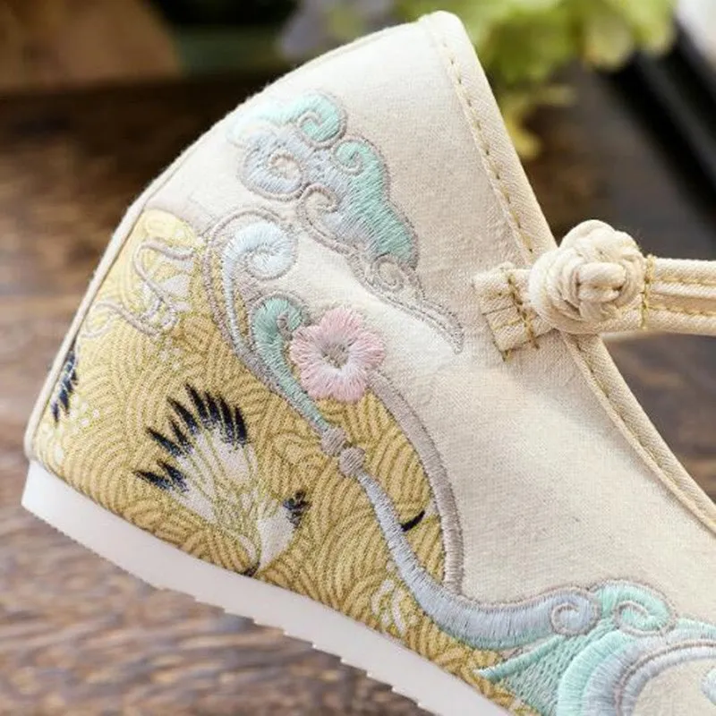 Sea & Crane Traditional Embroidered Canvas Round Toe Mary Janes