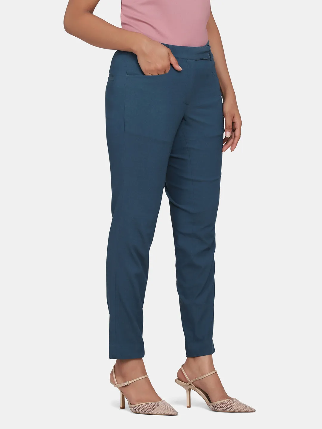 Toko Twill Formal Trousers for Women- Teal Blue