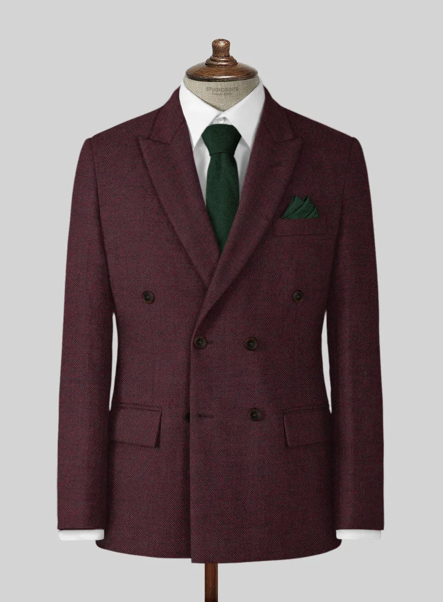 Wine Herringbone Tweed Suit
