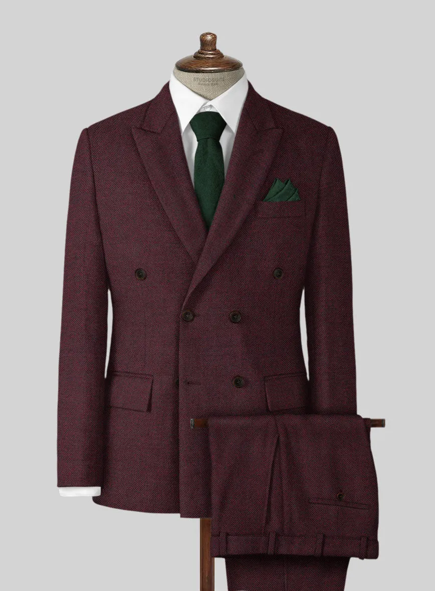Wine Herringbone Tweed Suit