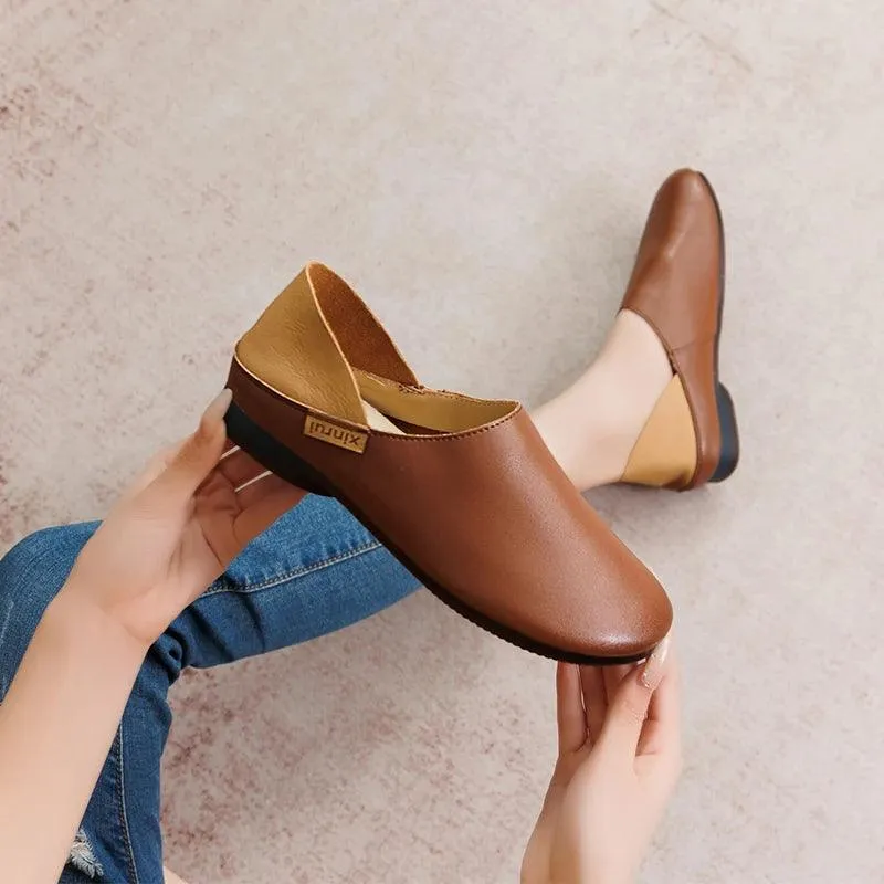 Women's Casual Shoes - Soft Flats - Leather Loafers - (6983)