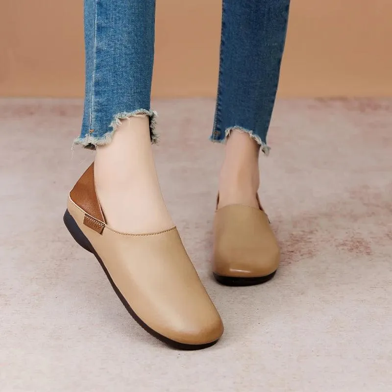 Women's Casual Shoes - Soft Flats - Leather Loafers - (6983)