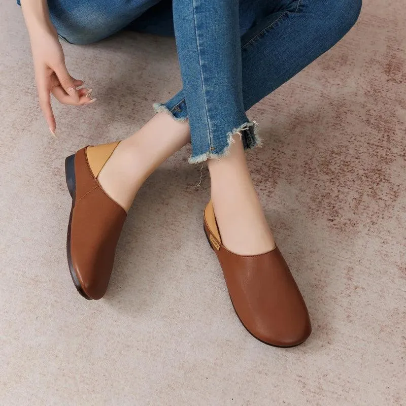Women's Casual Shoes - Soft Flats - Leather Loafers - (6983)