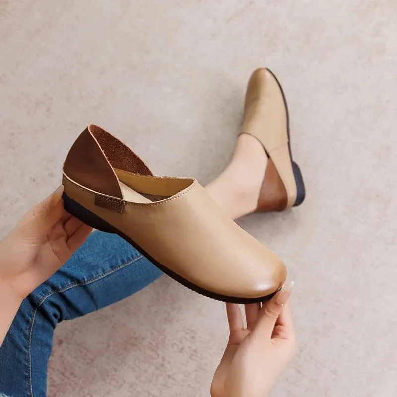 Women's Casual Shoes - Soft Flats - Leather Loafers - (6983)