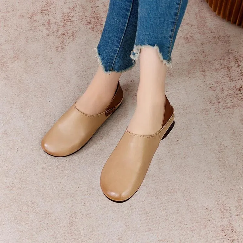 Women's Casual Shoes - Soft Flats - Leather Loafers - (6983)