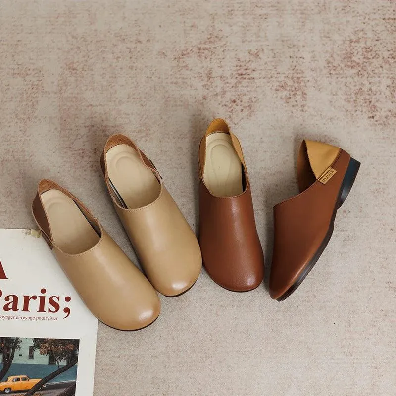 Women's Casual Shoes - Soft Flats - Leather Loafers - (6983)