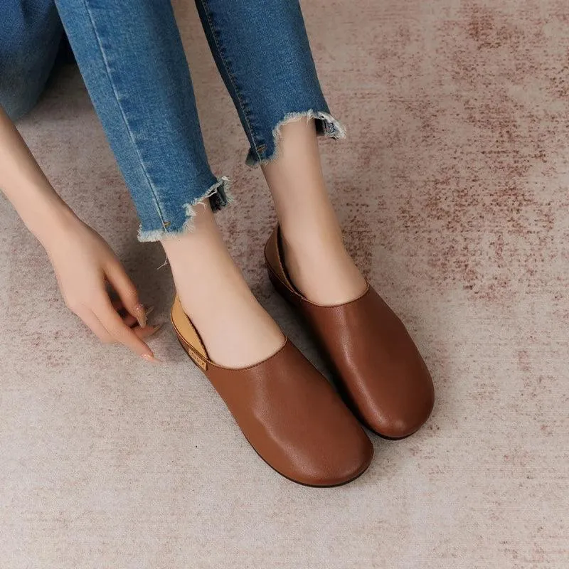 Women's Casual Shoes - Soft Flats - Leather Loafers - (6983)