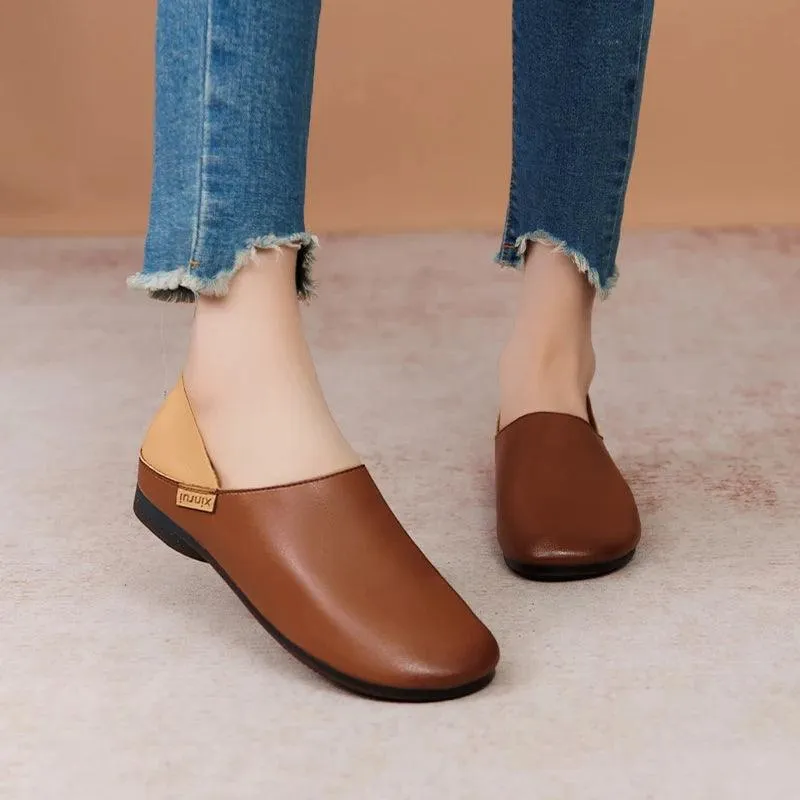 Women's Casual Shoes - Soft Flats - Leather Loafers - (6983)