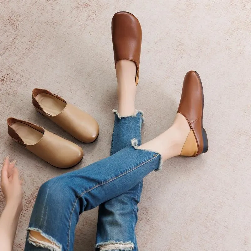 Women's Casual Shoes - Soft Flats - Leather Loafers - (6983)