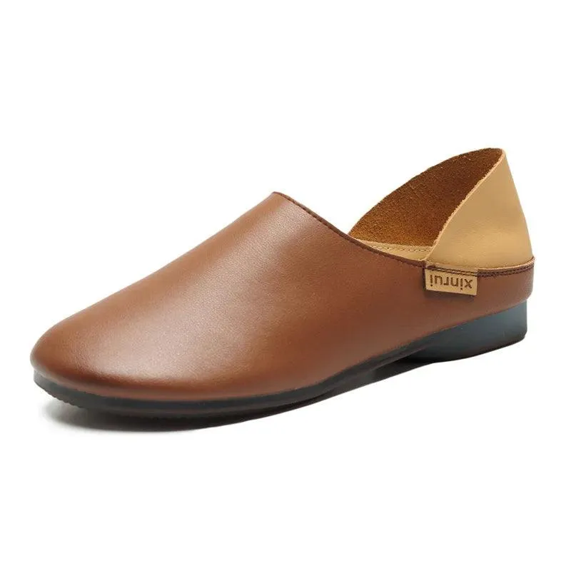 Women's Casual Shoes - Soft Flats - Leather Loafers - (6983)