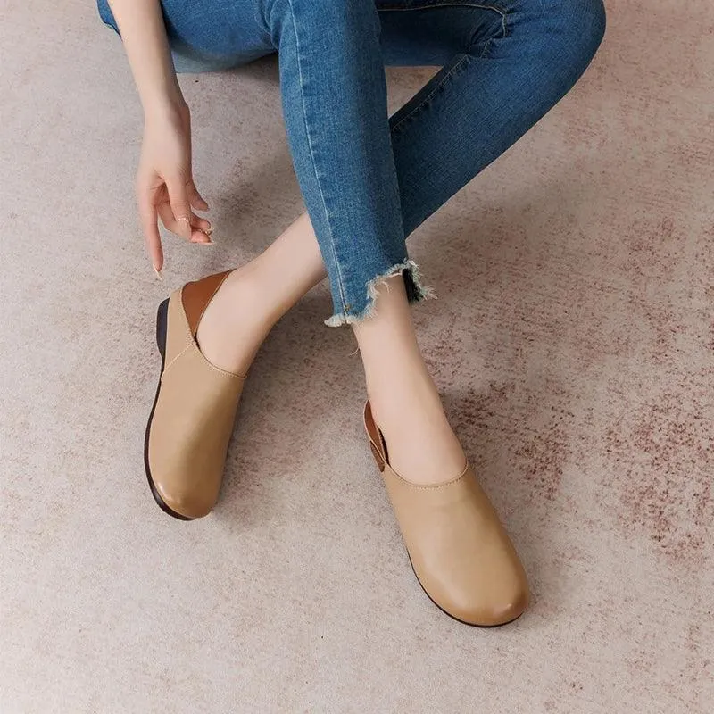 Women's Casual Shoes - Soft Flats - Leather Loafers - (6983)