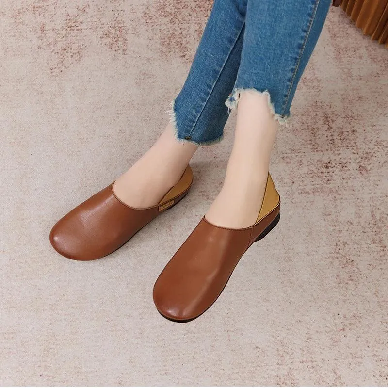 Women's Casual Shoes - Soft Flats - Leather Loafers - (6983)