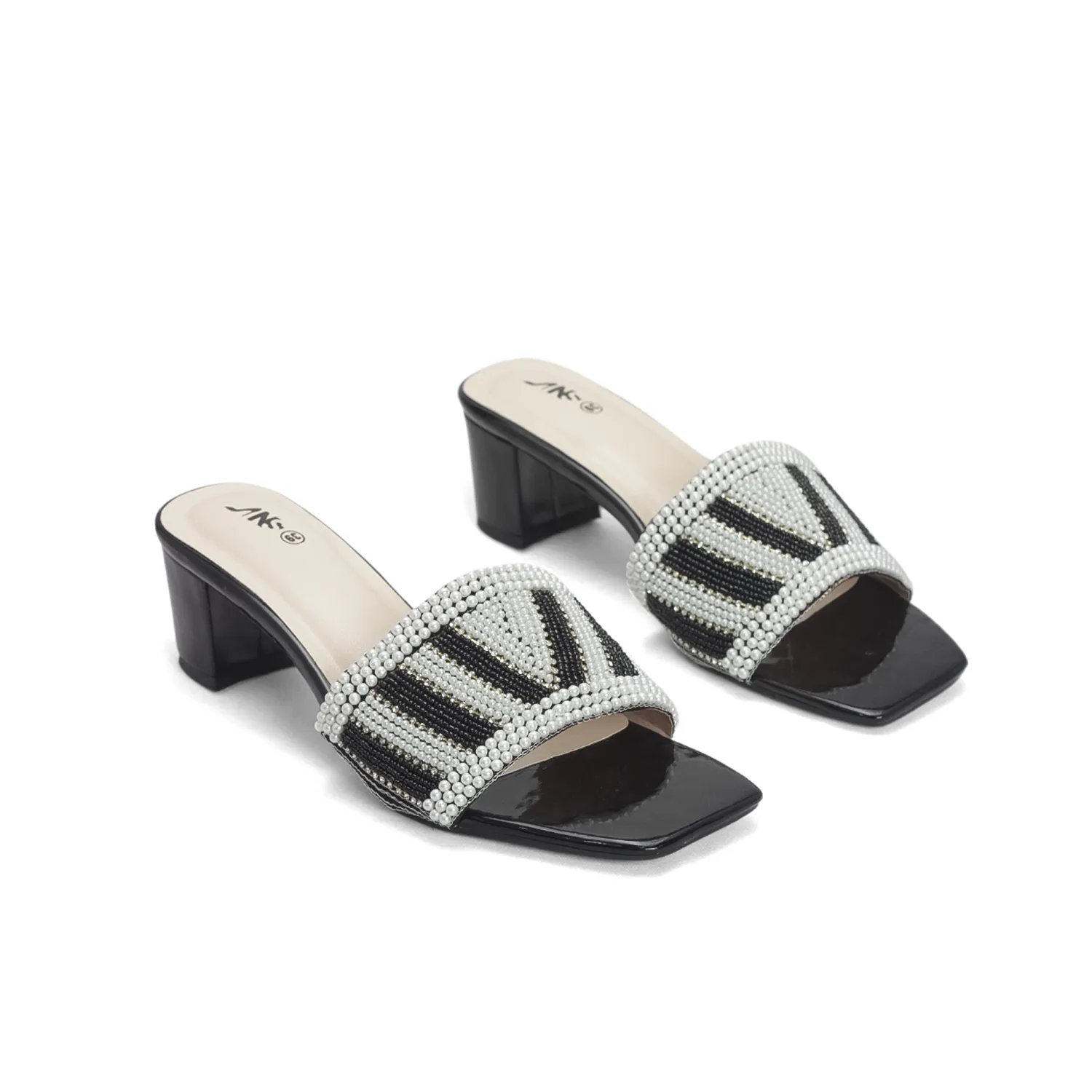 Women's Colorful Beaded Mules with Block Heel" - Nawabi Shoes BD