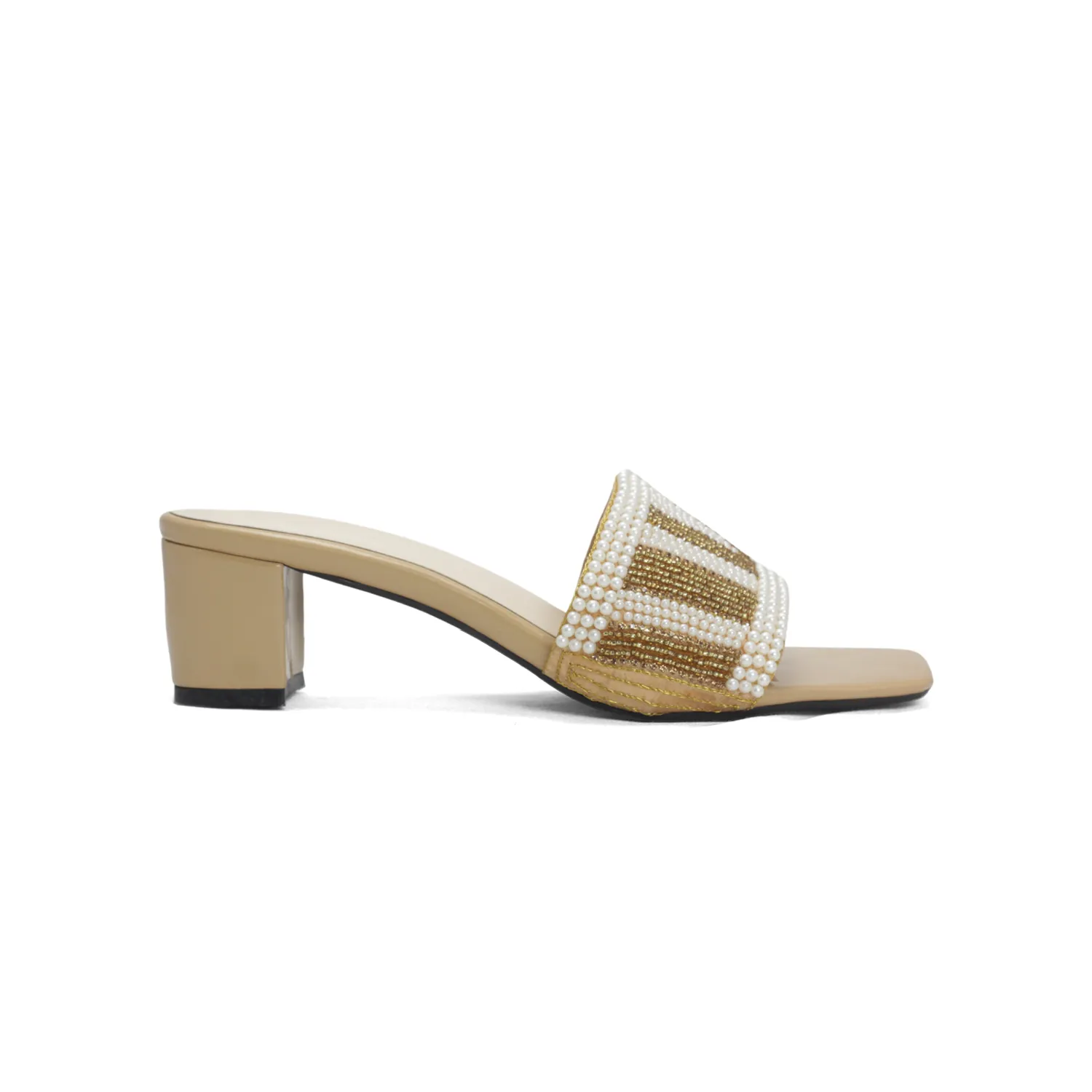Women's Colorful Beaded Mules with Block Heel" - Nawabi Shoes BD