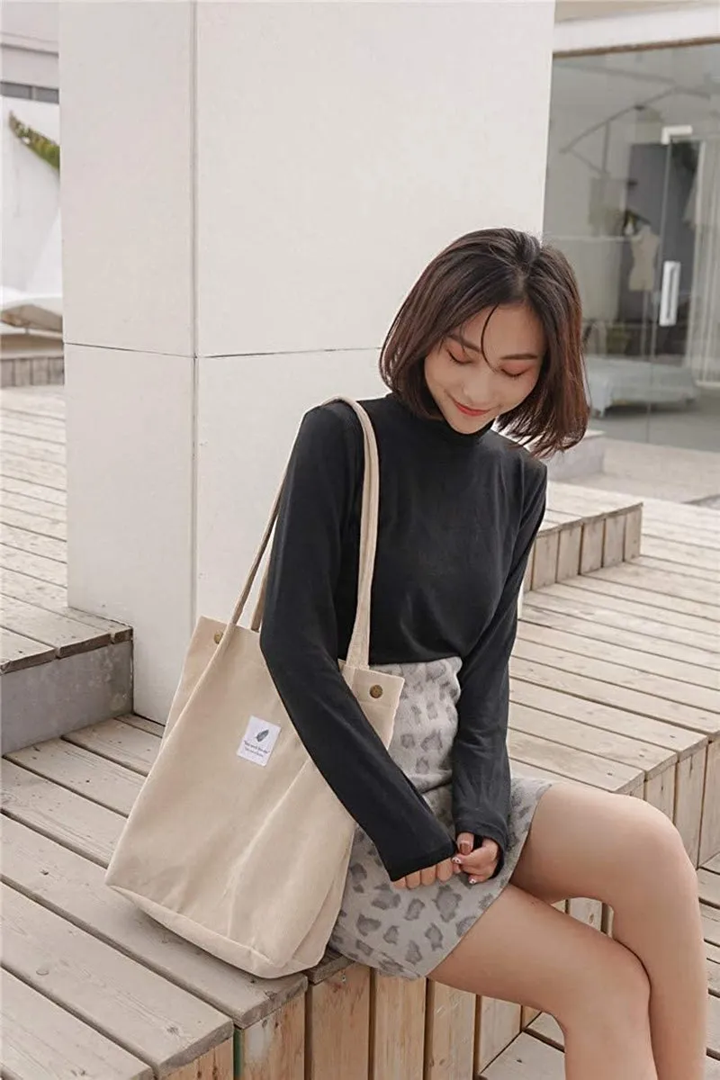Womens Corduroy Shoulder Tote Bag