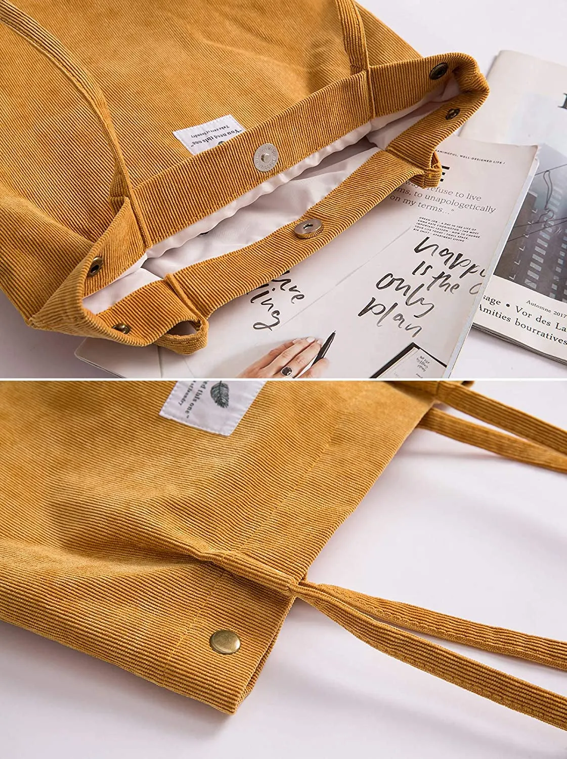 Womens Corduroy Shoulder Tote Bag