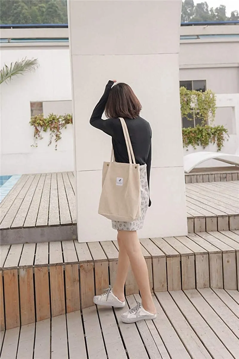 Womens Corduroy Shoulder Tote Bag