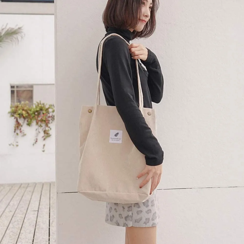 Womens Corduroy Shoulder Tote Bag