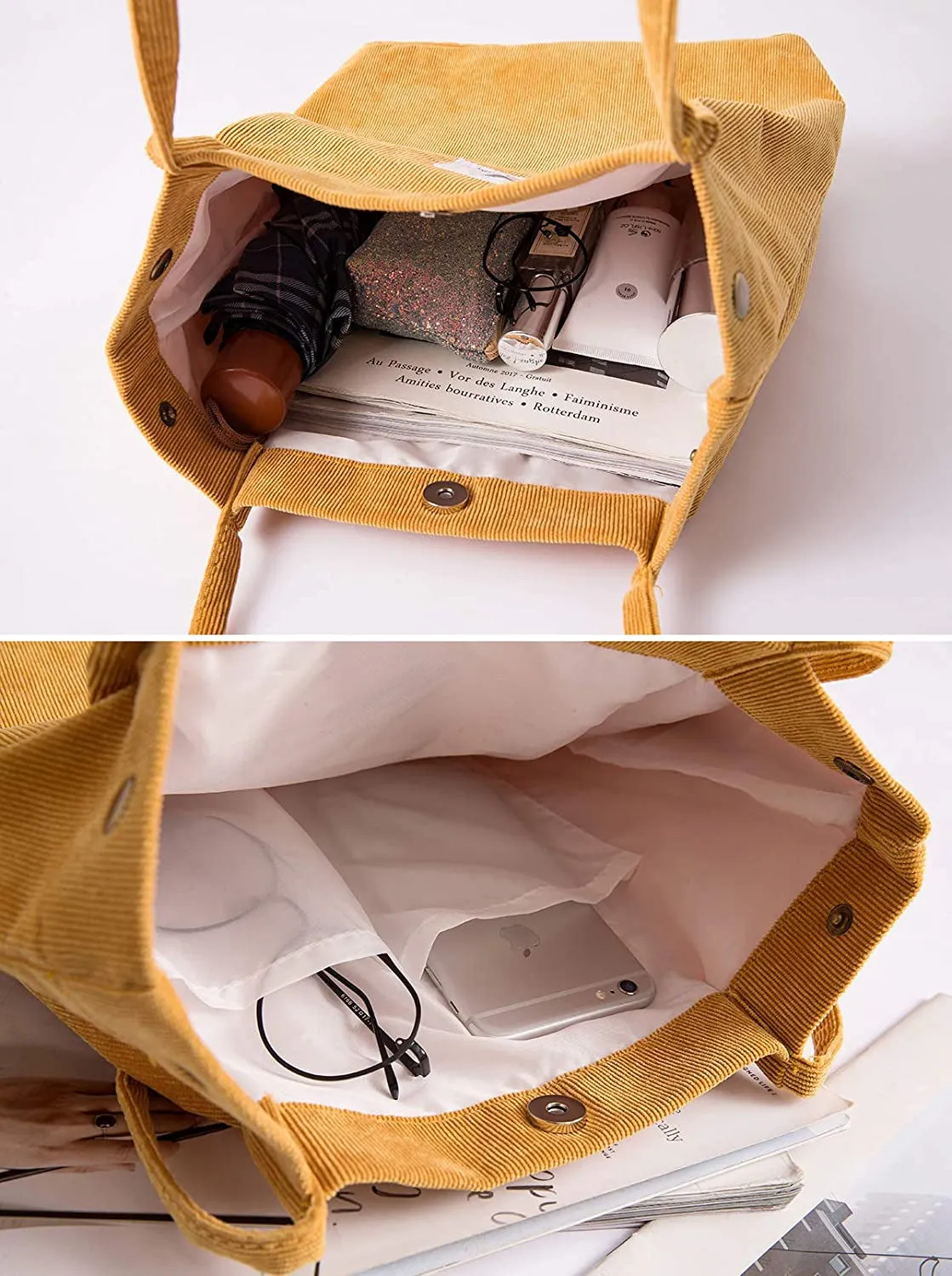 Womens Corduroy Shoulder Tote Bag