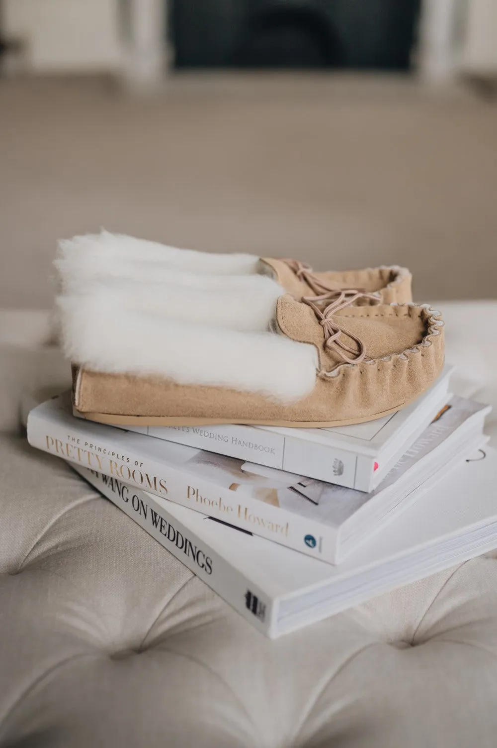 Women's Moccasin Collared Slippers Wool Lined with Sole