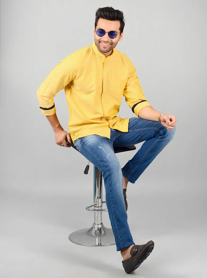 Yellow Striped Slim Fit Casual Shirt | JadeBlue