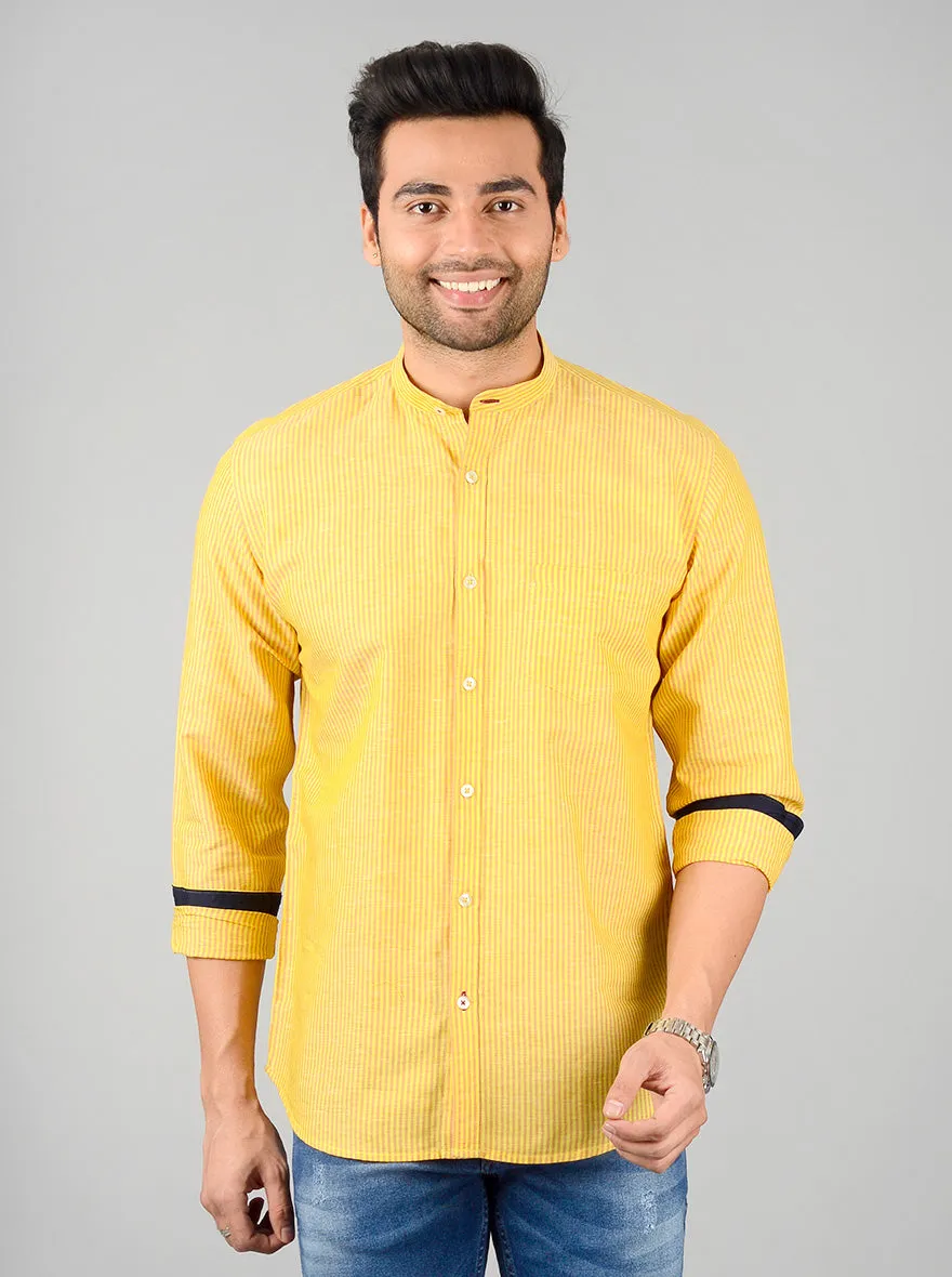 Yellow Striped Slim Fit Casual Shirt | JadeBlue