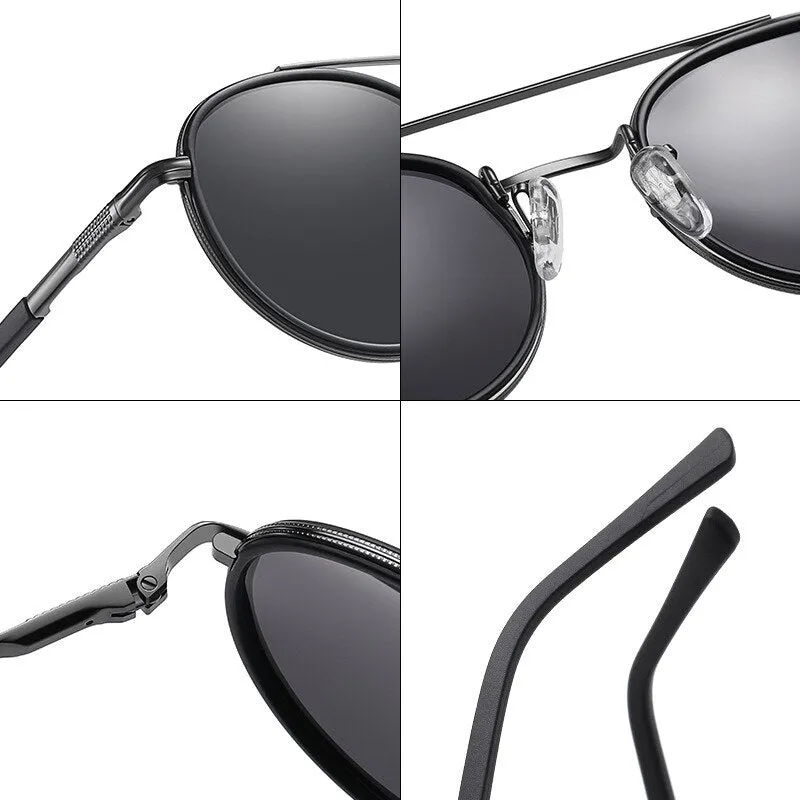 Yimaruili Unisex Full Rim Round Double Bridge Alloy Polarized Sunglasses C3816