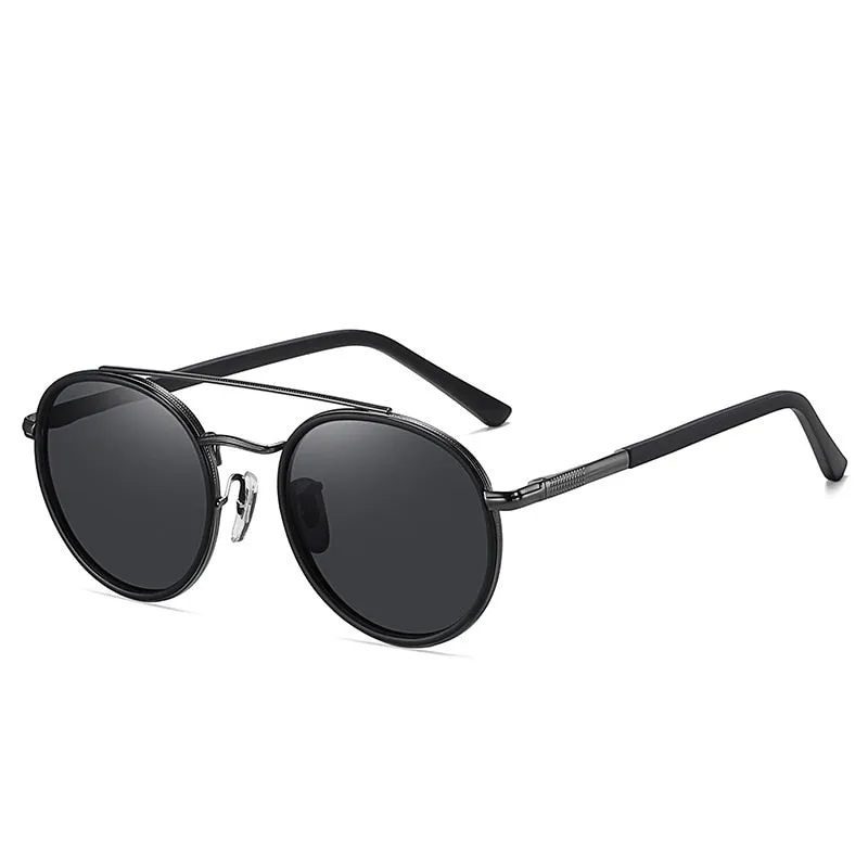 Yimaruili Unisex Full Rim Round Double Bridge Alloy Polarized Sunglasses C3816