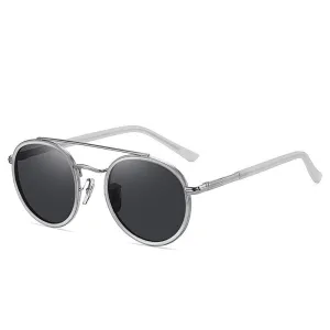 Yimaruili Unisex Full Rim Round Double Bridge Alloy Polarized Sunglasses C3816