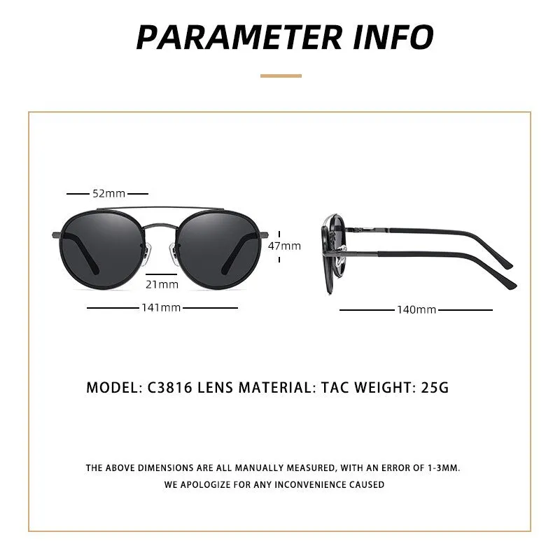 Yimaruili Unisex Full Rim Round Double Bridge Alloy Polarized Sunglasses C3816