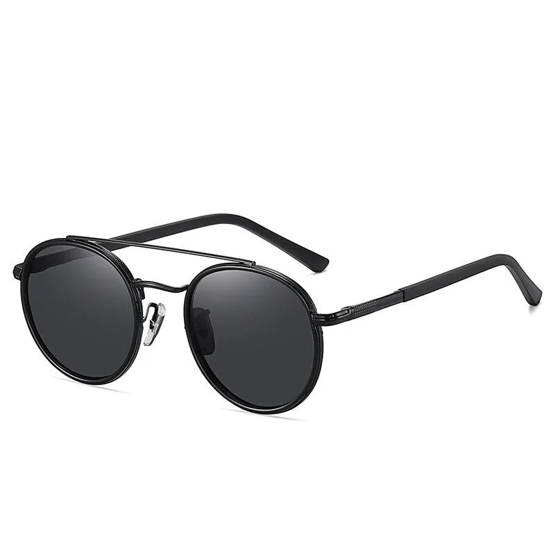Yimaruili Unisex Full Rim Round Double Bridge Alloy Polarized Sunglasses C3816