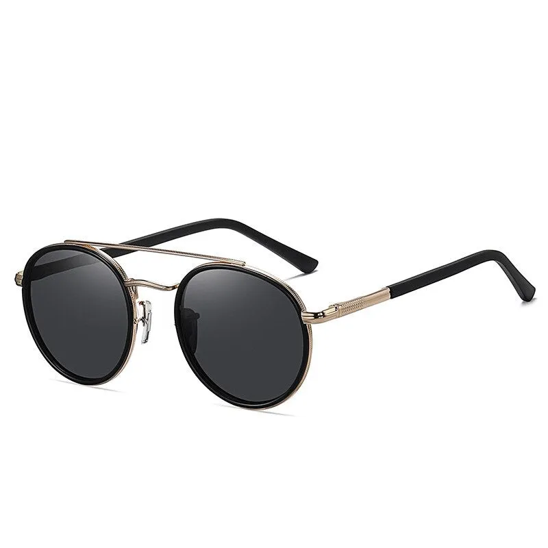 Yimaruili Unisex Full Rim Round Double Bridge Alloy Polarized Sunglasses C3816