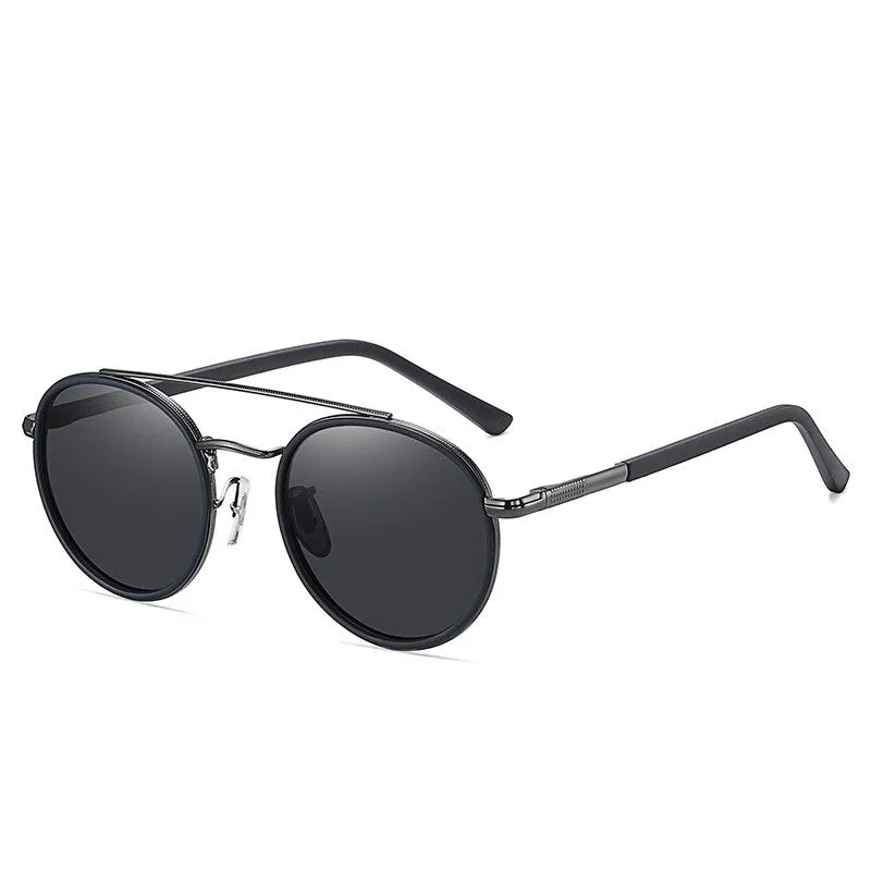 Yimaruili Unisex Full Rim Round Double Bridge Alloy Polarized Sunglasses C3816