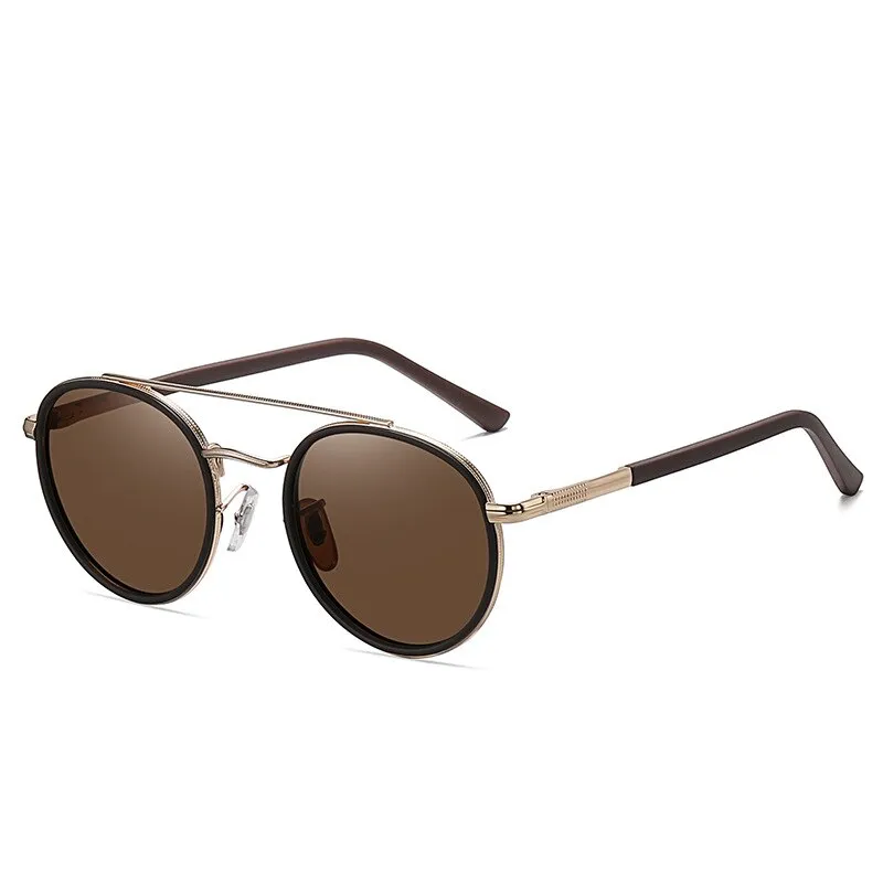 Yimaruili Unisex Full Rim Round Double Bridge Alloy Polarized Sunglasses C3816