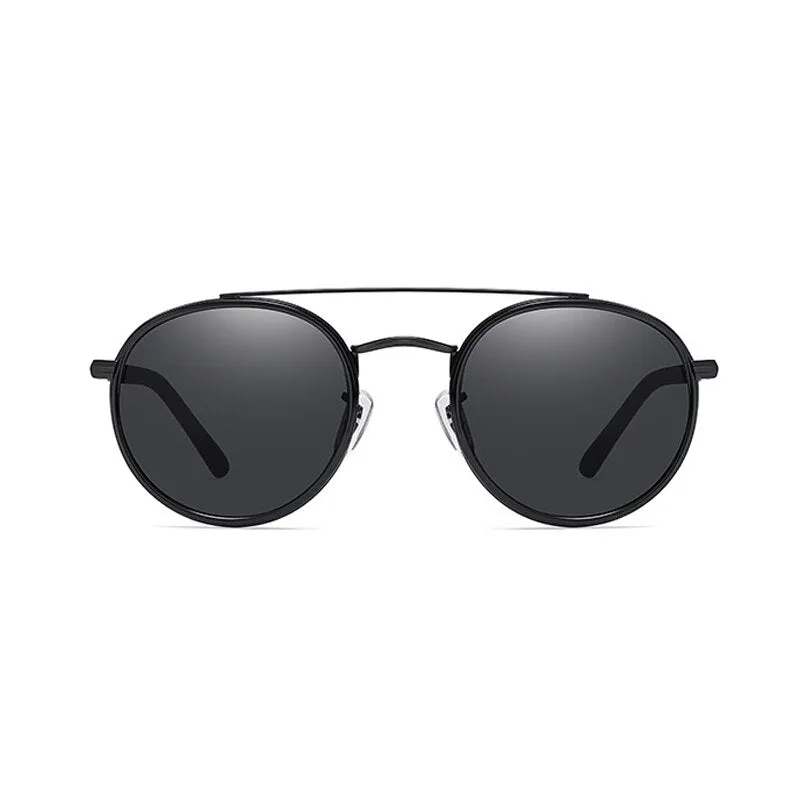 Yimaruili Unisex Full Rim Round Double Bridge Alloy Polarized Sunglasses C3816